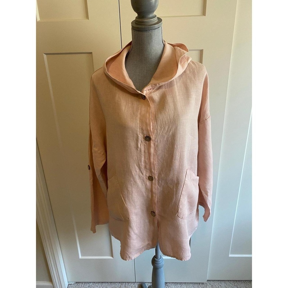 Italy Jacket Linen Hoodie Large XL pale Pink Pocket sku53